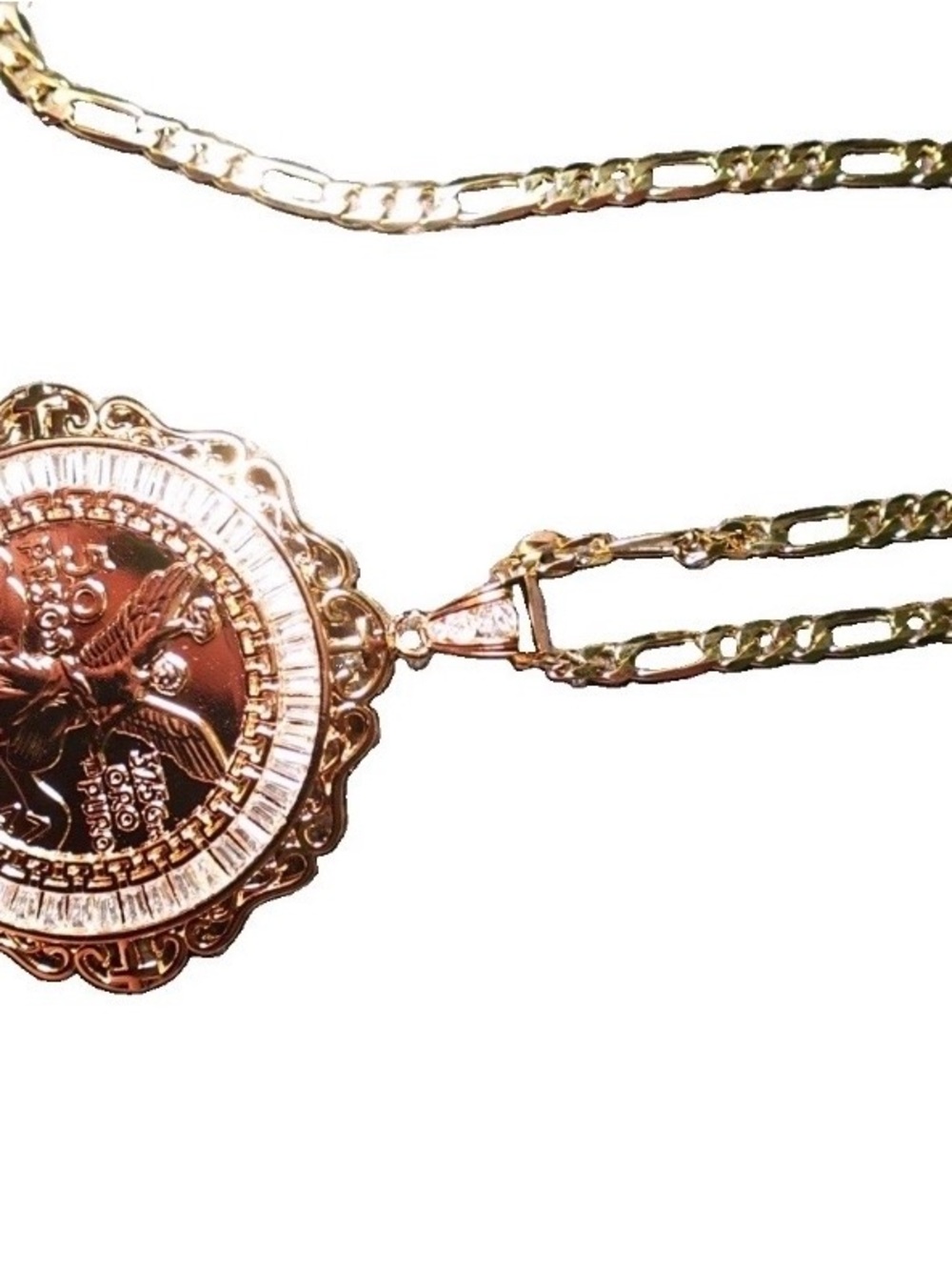 Unisex50 Pesos Gold oro laminado Centenario Pendant Necklace, 8mm 24-Inch Cuban
